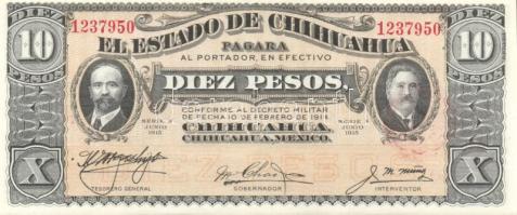 Mexikó/Chihuahua 1915. 10P hátlapon piros kincstári bélyegzővel! T:I R!