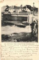 1906 Besztercebánya, Banská Bystrica; Szent István tér, üzlet, híd / square, shop, bridge (vágott / cut)