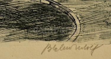 Blahos Rudolf (1917-1986): Halászbástya, rézkarc, papír, jelzett, 39×29 cm