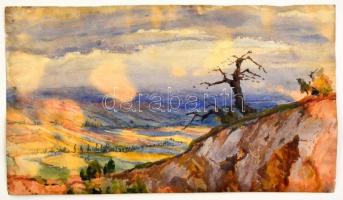 Jelzés nélkül: Kilátás a hegyről. Akvarell, papír, 24×42 cm