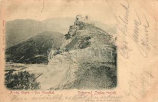 1899 Sztrecsnó, Sztrecsény, Strecno (Tátra); Vár romladék a Vágnál / Vah valley, castle ruins (szakadás / tear)