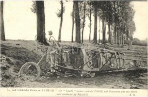 Un Taube avabt survolé Paris, est descendu par les allies aux environs de Meaux, La Grande Guerre 1914-1915 / WWI destroyed aeroplane