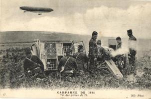 Tir des piéces de 75, Campagne de 1914 / WWI French Army artillery, airship