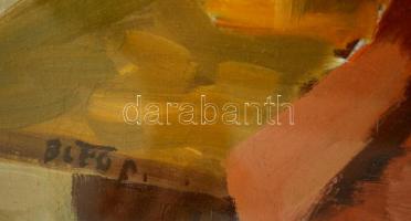 Biró Ferenc (1921-2001): Virágcsendélet, olaj, vászon, üvegezett díszes fa keretben, 52,5×47,5 cm