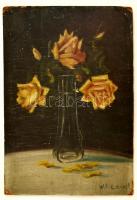 Leidl jelzéssel: Virágcsendélet, olaj, farost, 35×24 cm