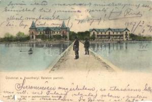 1907 Keszthely, Balaton part, Hullám és Balaton szálloda (lyuk / hole)