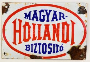 Magyar-Hollandi Biztosító, zománcozott fémtábla, sérült, 12×18 cm
