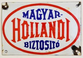 Magyar-Hollandi Biztosító, zománcozott fémtábla, kis sérüléssel, 12×18 cm