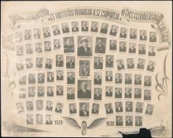 1928 A Szolnoki Mozdonyfűtők és Vontatási Munkások H.Sz. Csoportja 10 éves fennállásának emlékére, tablófotó, sérülésekkel, 21×26 cm