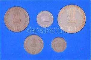 India 1985. 50p-100R (4xklf) forgalmi sor eredeti dísztokban, közte 1985. 100R Ag "Arany Jubile...