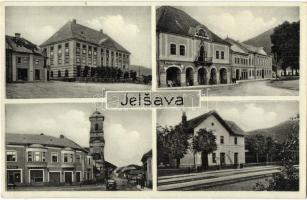 Jolsva, Jelsava; Vasútállomás, templom, üzletek / railway station, church, shops (EK)