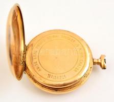 Arany (Au.) 14K zsebóra, jelzés nélkül, sérült, nem működik, bruttó 69,6 g