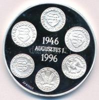 1996. "50 éves a Forint / 1946. augusztus 1. - 1996" jelzett Ag emlékérem dísztokban (31,4...