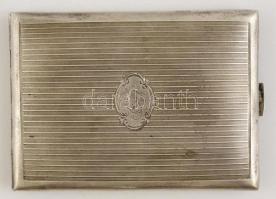 Ezüst (Ag.) cigarettatárca, monogrammal, ajándékozási bejegyzéssel, jelzett, 8×11×1,5 cm, bruttó 103...