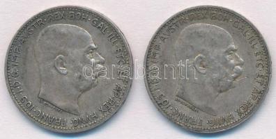 Ausztria 1913-1915. 1K Ag Ferenc József (2x) T:2 Austria 1913-1915. 1 Corona Franz Joseph (2x) C:XF Krause KM#2820