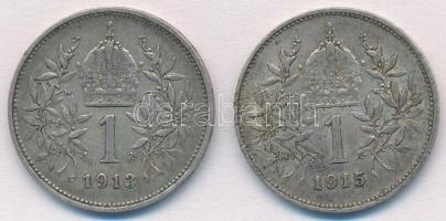 Ausztria 1913-1915. 1K Ag "Ferenc József" (2x) T:2
Austria 1913-1915. 1 Corona "Fran...