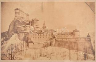 cca 1890 A havas Árva vára fotója, üvegezett fa keretben, 10x17 cm/ cca 1890 Photo of Orava Castle, Oravský Hrad, Arwaburg, in wooden frame, 10x17 cm.