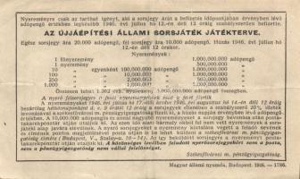 1946. Fél-sorsjegy 10000AP! Újjáépítési állami sorsjátékra T:II R!