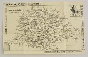 cca 1910 Magyarország vasuti térképe, Bp. Posner és Fia, a lapszélen korabeli reklámokkal, jó állapotban, 30x46 cm.