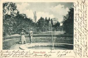 1900 Vámosgyörk, kastély park párral, szökőkút