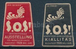 1926 Nemzetközi embervédelmi kiállítás 2 db klf levélzáró (piros és fekete színű)