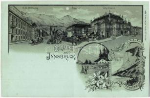 Innsbruck, Hofburg, Theater, Stadtsäle, Martinswand, Moch & Stern litho / theater, town hall, floral litho