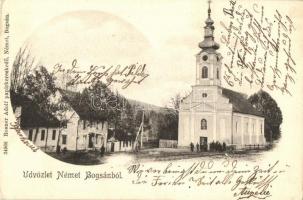 Boksánbánya, Németbogsán, Bocsa; tér és templom. Rosner Adolf kiadása / square and church