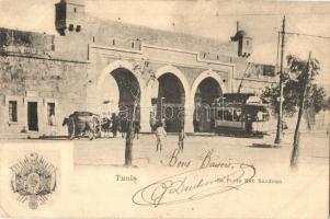 Tunis, La Porte Bab Saadoun / gate, tram, coat of arms