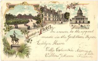 1899 Paris, LE Luxembourg, Muse de Cluny, Pantheon, Statue de St. Jeanne dArc / castle, museum, statue, floral, Art Nouveau litho (kis szakadás / small tear)