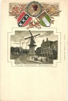 Rotterdam, Molen Oostpoort / mill, street, coat of arms, Emb. litho (EK)