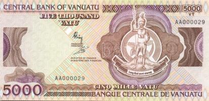 Vanuatu 1992-1995. 100V, 500V, 1000V, 5000V kpl.sor T:I
