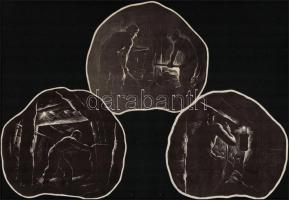 PV jelzéssel: Bányász életképek '49, 9 db fametszet, papír, jelzettek a dúcon, hátuljukon pecsé...