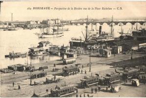 Bordeaux, Perspective de la Riviére vue de la Place Richelieu / port, quay, trams, ships