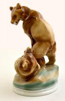 Zsolnay birkózó medvék (Markup Béla), kézzel festett, jelzett, hibátlan, m:30 cm/