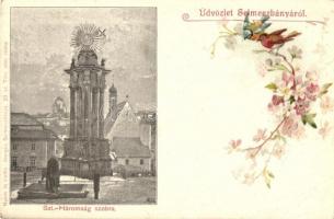 Selmecbánya, Schemnitz, Banska Stiavnica; Szentháromság szobor. Joerges 23. sz. / Trinity statue. Floral litho