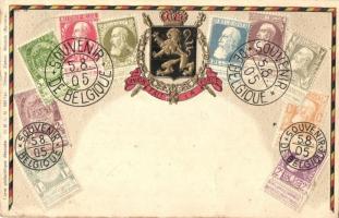 Belgium. Belgian stamps and coat of arms. Ottmar Zieher Philatelie-Ansichtskarte Nr. 54. Emb. litho (pinholes)