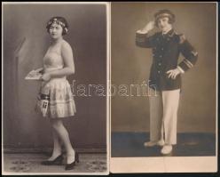 cca 1929 Jelmezes lányok, 2 db fotólap, hátuljukon feliratozva, 13×8 cm