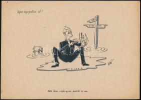 Altorjay jelzéssel: 2 db humoros karikatúra, vegyes technika, papír, különböző méretben