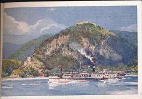 A Magyar Királyi Folyam- és Tengerhajózási Részvénytársaság képeslapfüzete. 10 db magyar művész váro...