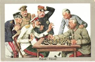 2 db RÉGI képeslap, sakkozó katonák, Jean-Jules-Antoine Lecomte du Nouy festménye / 2 pre-1945 postc...