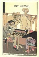 10 db MODERN sakkos karikatúra képeslap / 10 modern art postcards with caricatures about chess