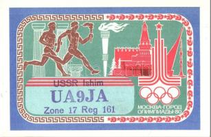 5 db MODERN olimpiai motívumlap, ebből 4 QSL rádiós lap / 5 modern Olympic Games motive postcards among them 4 QSL amateur radio confirmation cards