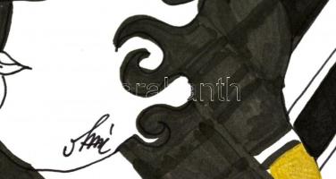 Szász jelzéssel: Arcok. Vegyes technika, papír, 19×11 cm