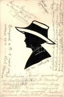 Hölgy. sziluett művészlap / Lady. silhouette art postcard (EK)