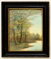 Mille jelzéssel: Tájkép, festett selyemkép, üvegezett fa keretben, 22,5×17 cm