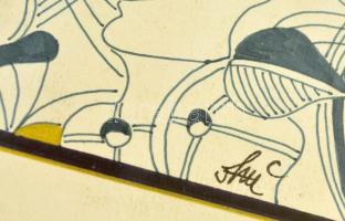 Szász jelzéssel: Nő pillangóval, vegyes technika, papír, üvegezett fa keretben, 17×12 cm