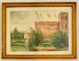 Herrer jelzéssel: Árnyékos pad a vár tövében, akvarell, papír, paszpartuban, üvegezett fa keretben, 19×27 cm