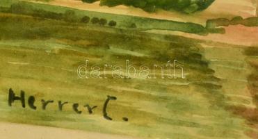 Herrer jelzéssel: Árnyékos pad a vár tövében, akvarell, papír, paszpartuban, üvegezett fa keretben, ...