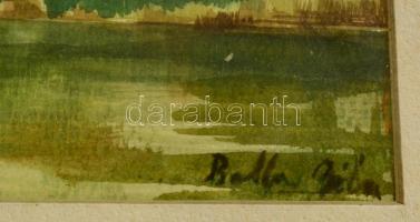 Balla jelzéssel: Tóparton, akvarell, papír, paszpartuban, üvegezett fa keretben, 20×29 cm