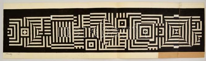 Vasarely jelzéssel: Útvesztő, tus, papír, hajtott, 28×98 cm